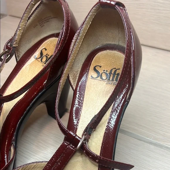 Sofft Red T-Strap Patent Leather Heels - Picture 3 of 10